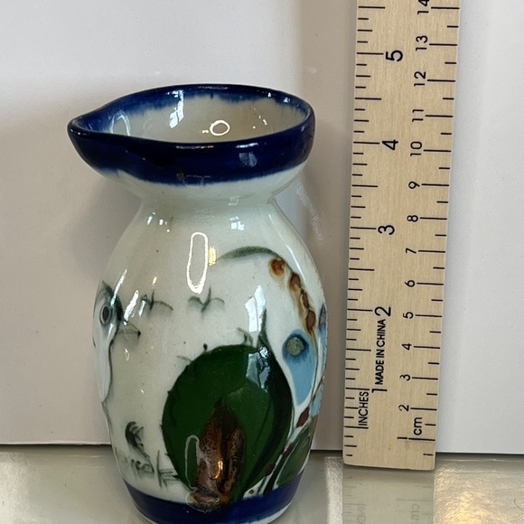 Mexican Art Pottery Vase with Floral Design Tonala Style 4.5” - Picture 12 of 12